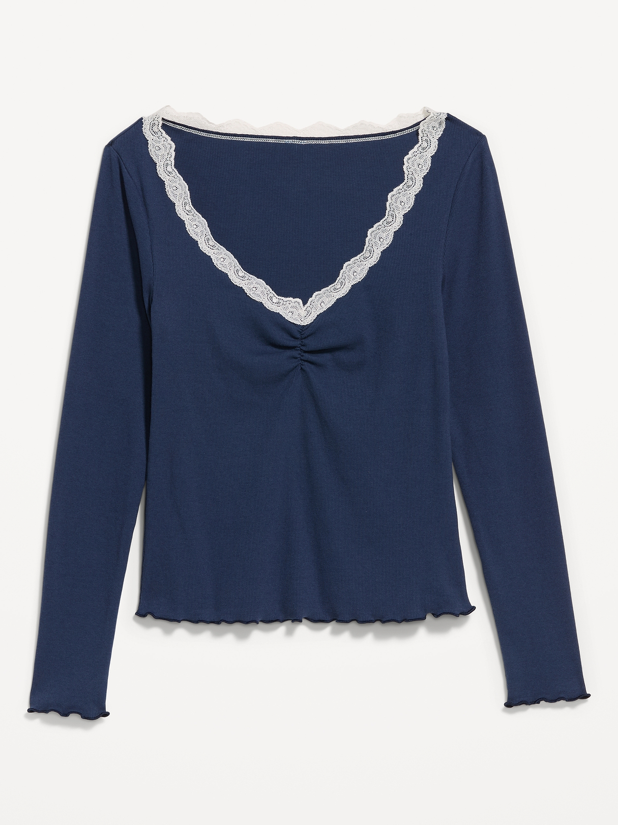 Long-Sleeve Lace Trim T-Shirt | Old Navy