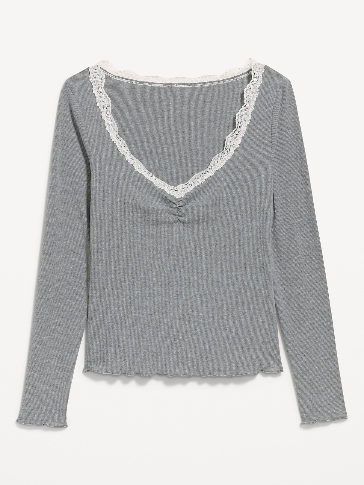Long-Sleeve Lace Trim T-Shirt | Old Navy