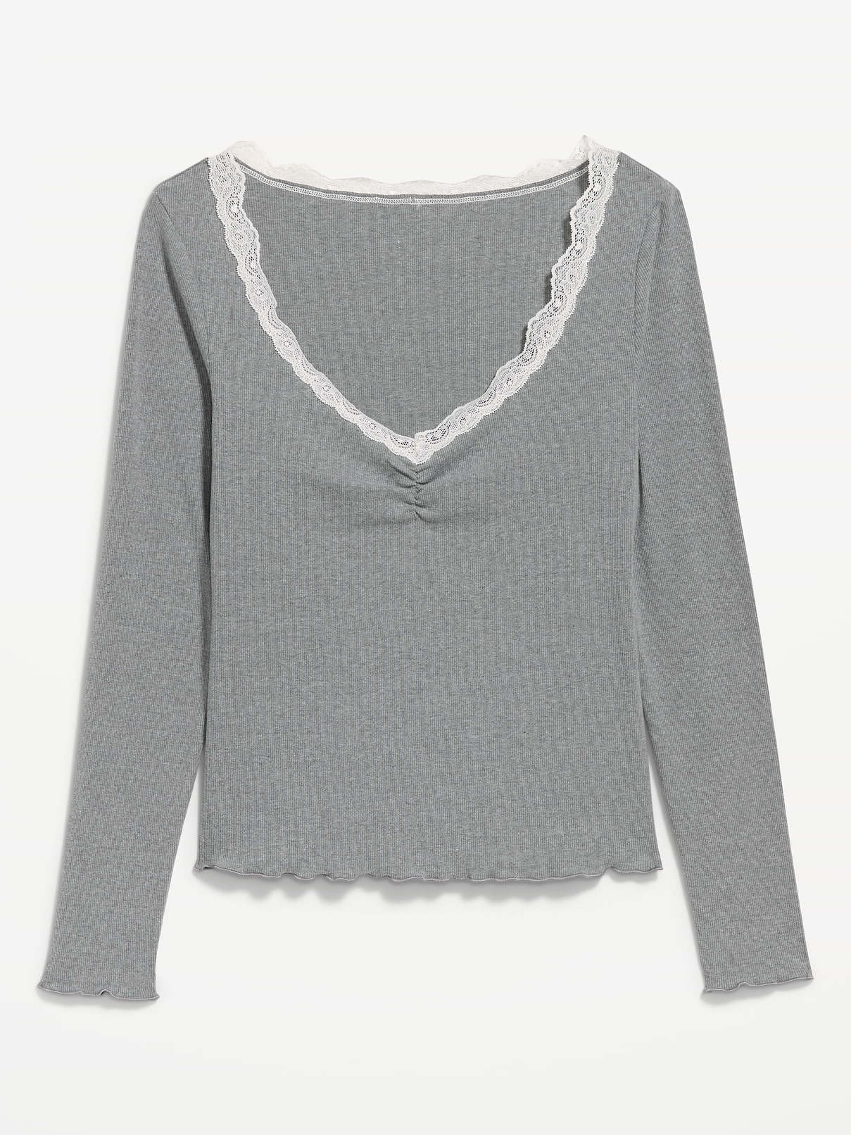 Long-Sleeve Lace Trim T-Shirt | Old Navy