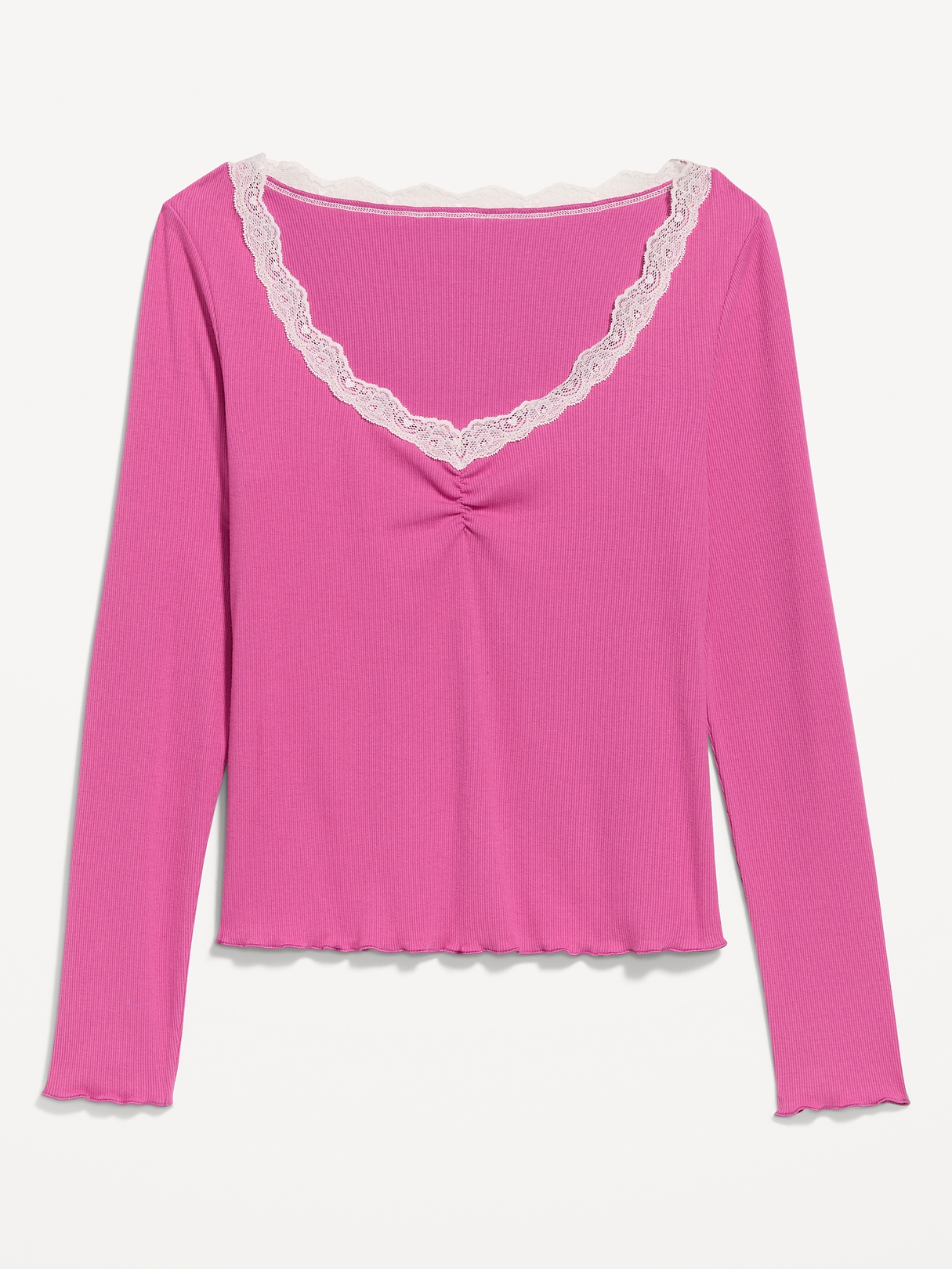 Long-Sleeve Lace Trim T-Shirt | Old Navy