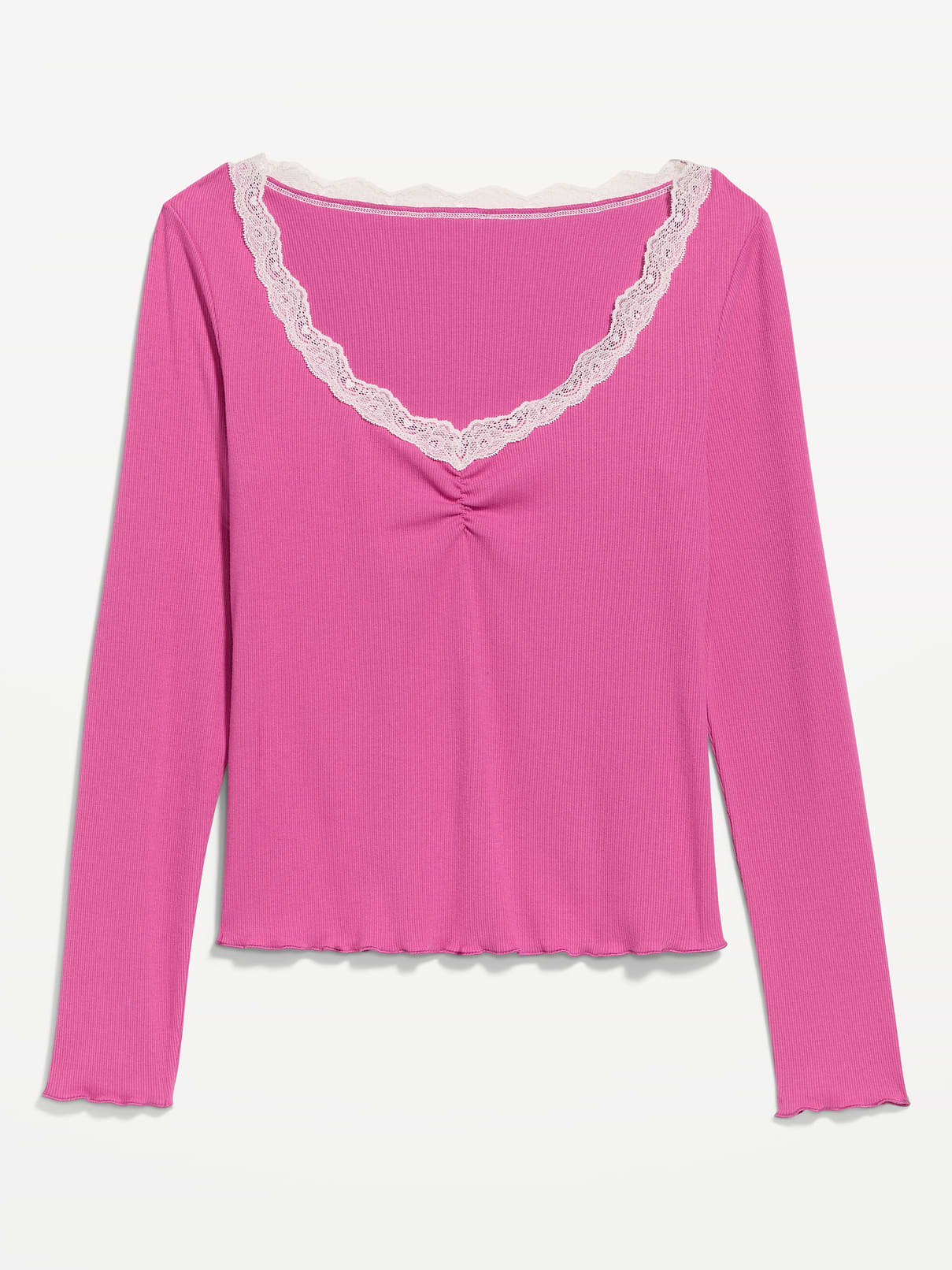 Long-Sleeve Lace Trim T-Shirt | Old Navy