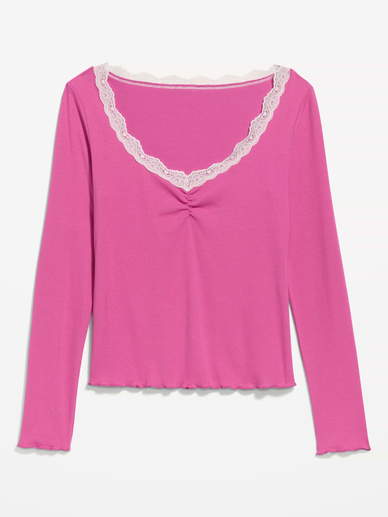 Long-Sleeve Lace Trim T-Shirt | Old Navy
