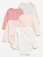 Image number 1 showing, Long-Sleeve Bodysuit 5-Pack for Baby