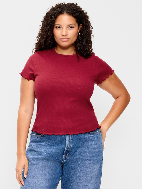 Fitted Waffle-Knit Cropped T-Shirt