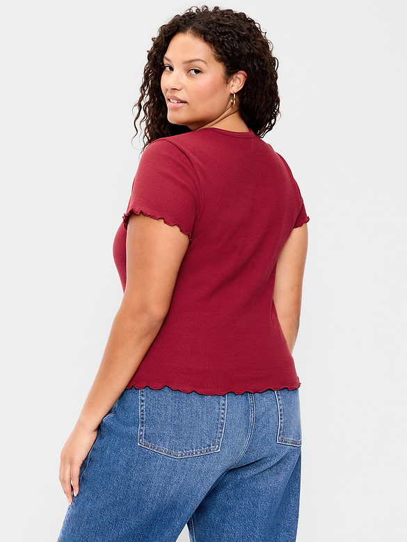 Fitted Waffle-Knit Cropped T-Shirt