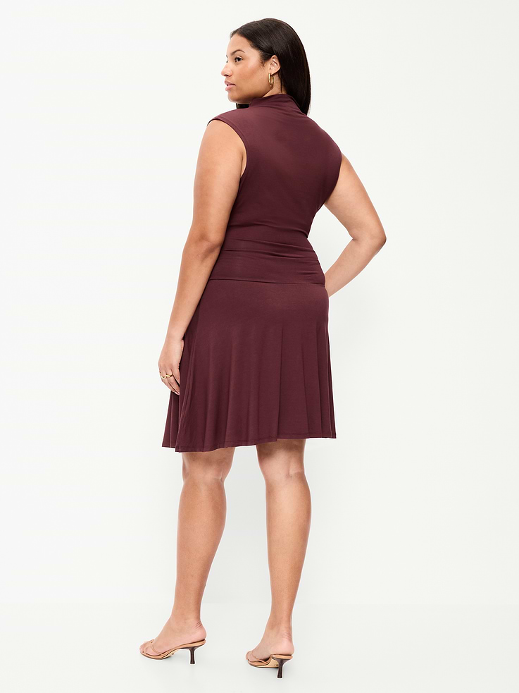 Image number 9 showing, Gathered Mock-Neck Drop-Waist Mini Dress