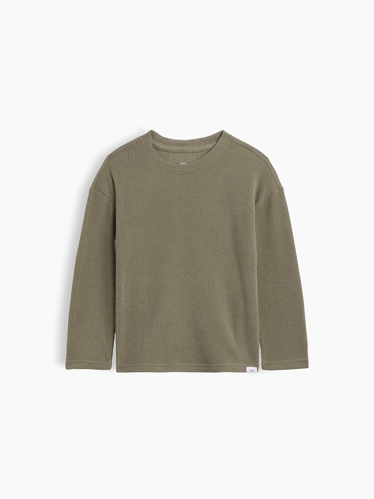 Image 1 of 3, Cozy waffle knit., Dropped shoulder, long sleeves with banded cuffs., Crewneck., Product #1178984