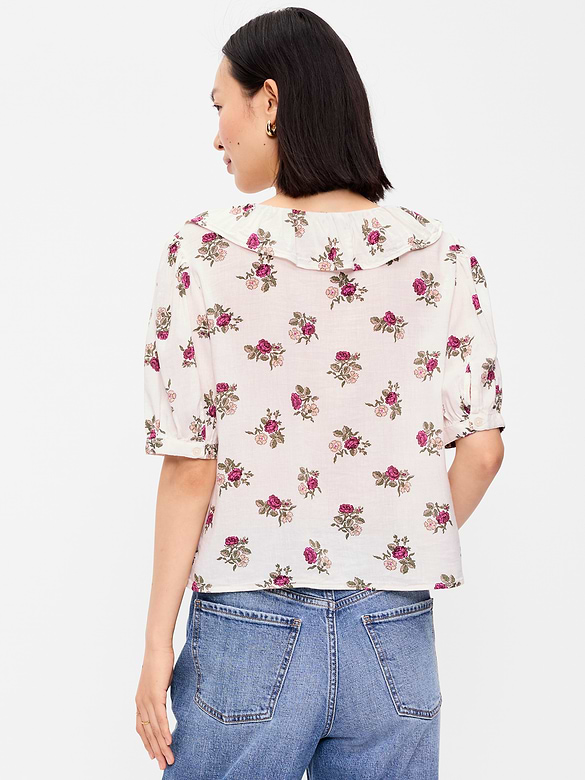 Ruffle Collar Tie-Front Top