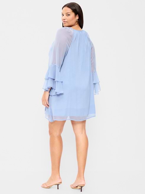 light blue dress with bell sleeves Old Navy Women's Bell-Sleeve Boho Mini - Chiffon dress clearance-dresses Calvin Klein Black Ruffle Size:34/32 and xl (18)machine wash