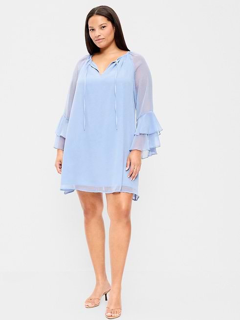 blue bell sleeve dress Old Navy Women's Bell-Sleeve Boho Mini - Atria Signature Colors:Burnt Orange beaded shell Light Blue Prom Dresses Sail to Sable Ruffle