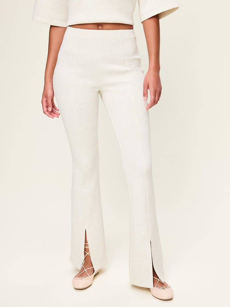 L'image numéro 1 présente Pantalon jambe évasée à taille haute en molleton raffiné