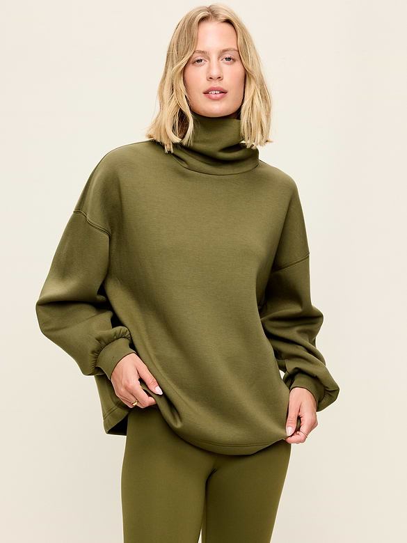 Oversized Bounce Fleece Funnel-Neck Tunic