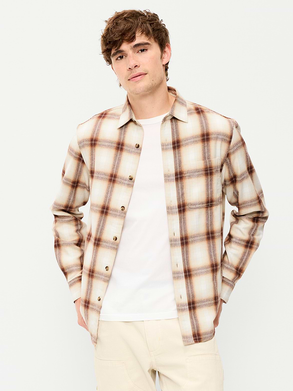 Relaxed Long-Sleeve Plaid Flannel Pocket Shirt