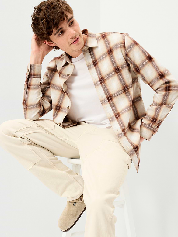 Relaxed Long-Sleeve Plaid Flannel Pocket Shirt