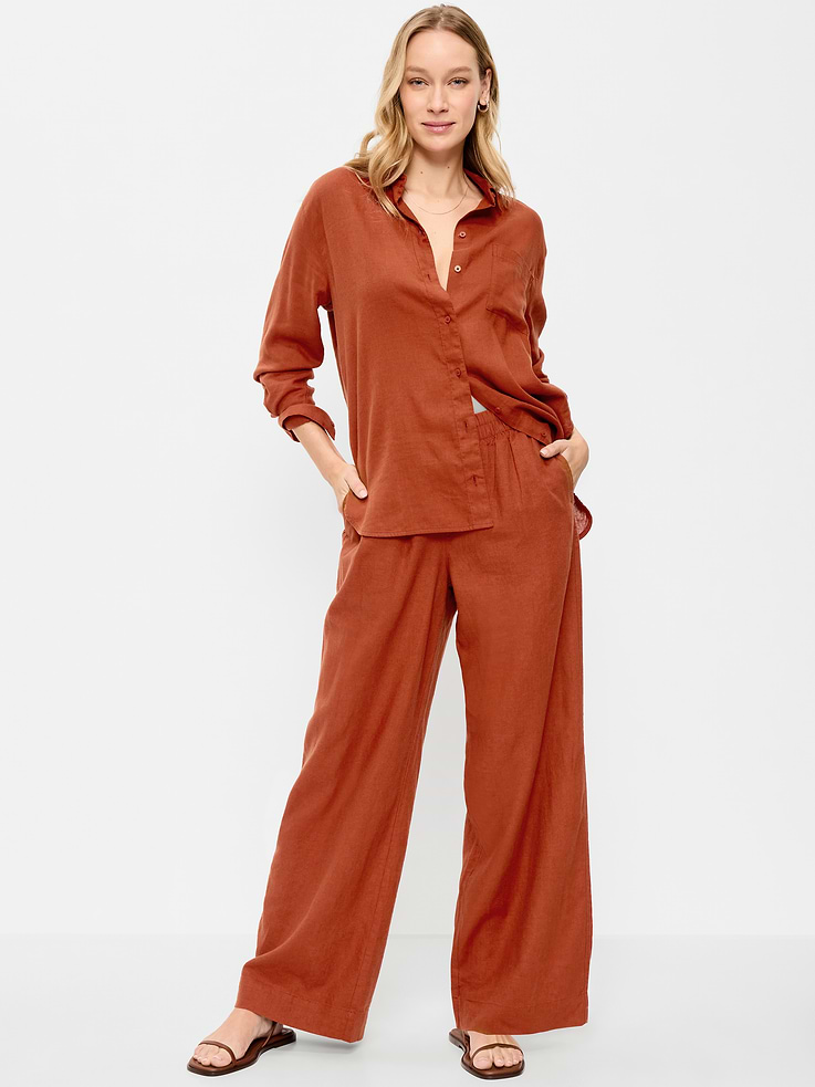 Image number 1 showing, High-Waisted Linen-Blend Super Wide-Leg Pants