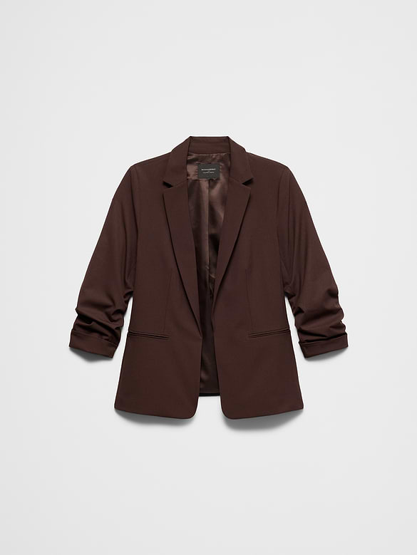 Sculpted Stretch Ruched-Sleeve Blazer