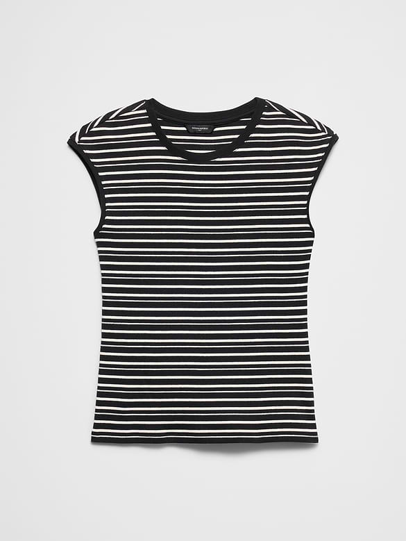 Ribbed Cap-Sleeve T-Shirt