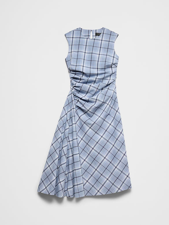 High-Neck Draped Midi Dress