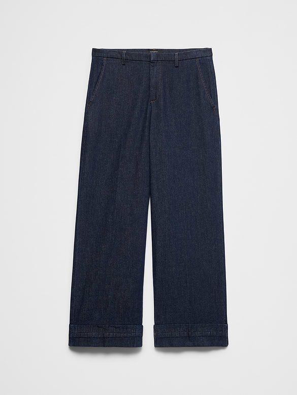 Wide-Leg Mid-Rise Cuffed Jean