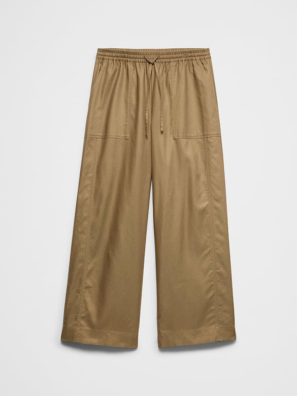 Wide-Leg Mid-Rise Utility Painters Twill Pull-On Pant