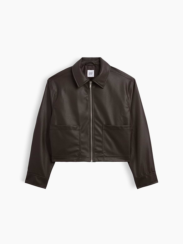 Relaxed Cropped Vegan-Leather Jacket