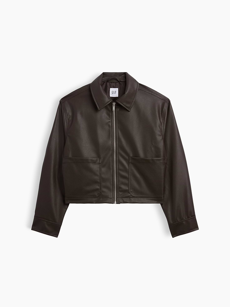 Image number 5 showing, Relaxed Cropped Vegan-Leather Jacket
