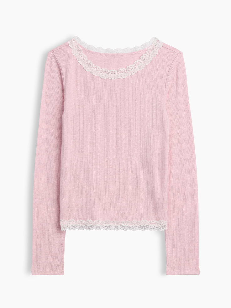 Image number 1 showing, Kids Pointelle Lace-Trim Top
