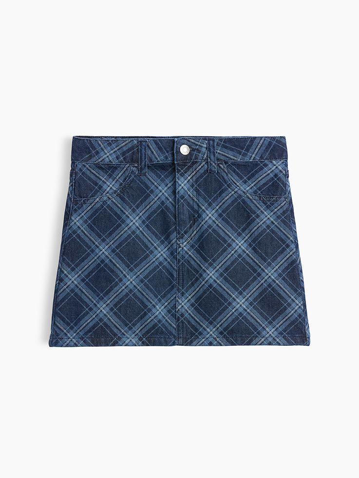 Image 1 of 3, This product is made with/contains 5% recycled cotton. Compared to virgin materials, using recycled materials helps reduce resource use and waste., This product is part of our water-saving Washwell program. Compared with conventional wash methods, Washwell uses at least 20% less water., Non-stretch denim., Medium indigo wash., Button closure at waist (sizes 4-8 have hook & bar closure beneath faux snap for easy on and off), zip fly., Front slant pockets, patch pockets at back., Allover plaid., Product #1181805