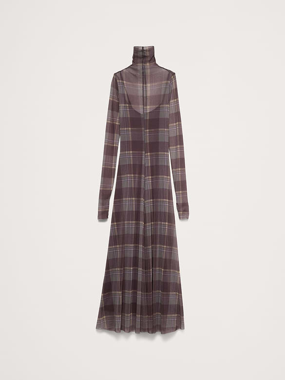 Robe longue en tissu à mailles à manches longues