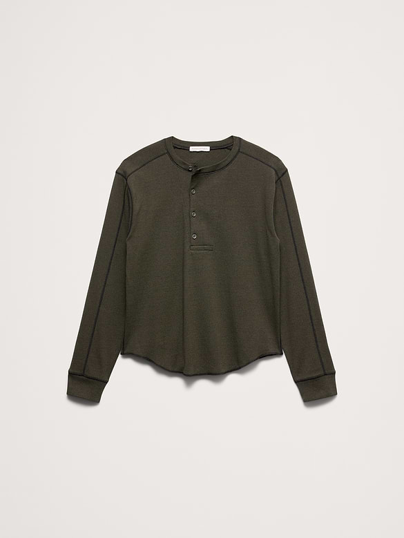 Ribbed Cotton Henley T-Shirt