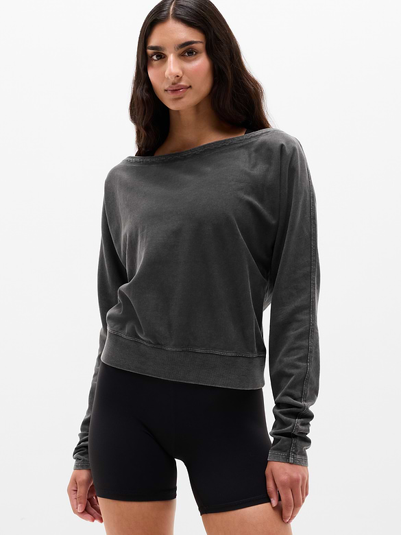 Airy Cotton Terry Snow Wash Boat Neck Sweatshirt