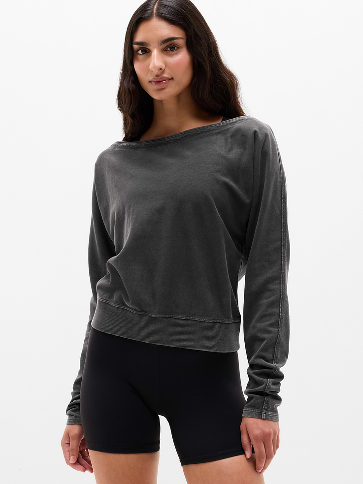 Image number 1 showing, Airy Cotton Terry Snow Wash Boat Neck Sweatshirt