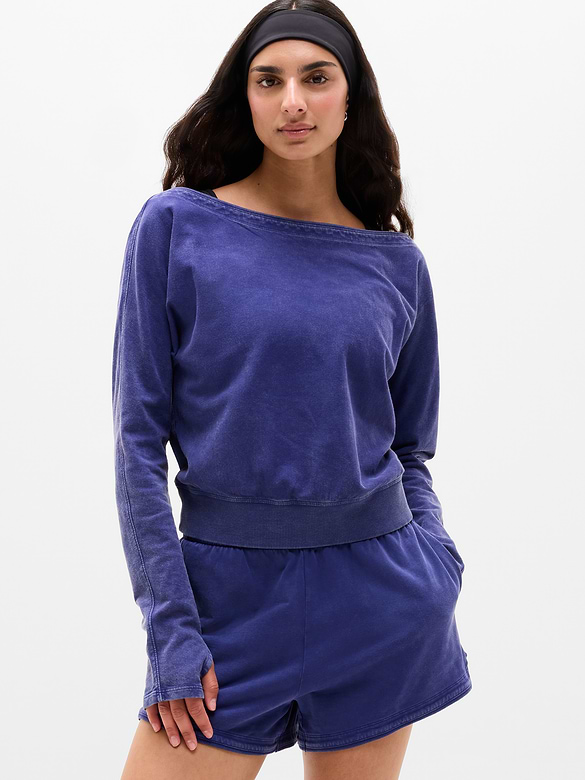 Airy Cotton Terry Snow Wash Boat Neck Sweatshirt
