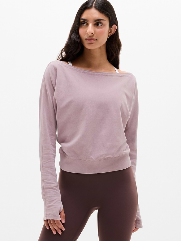 Airy Cotton Terry Snow Wash Boat Neck Sweatshirt