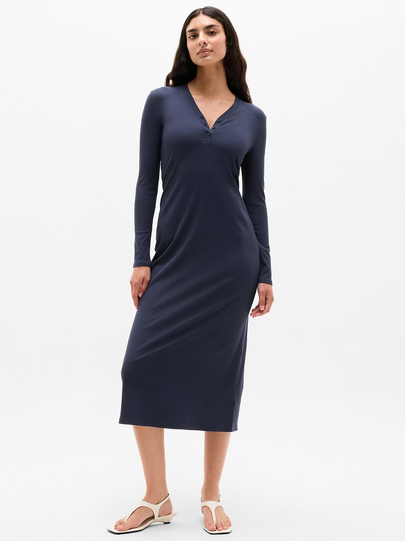 Signature Rib Long Sleeve Maxi Dress