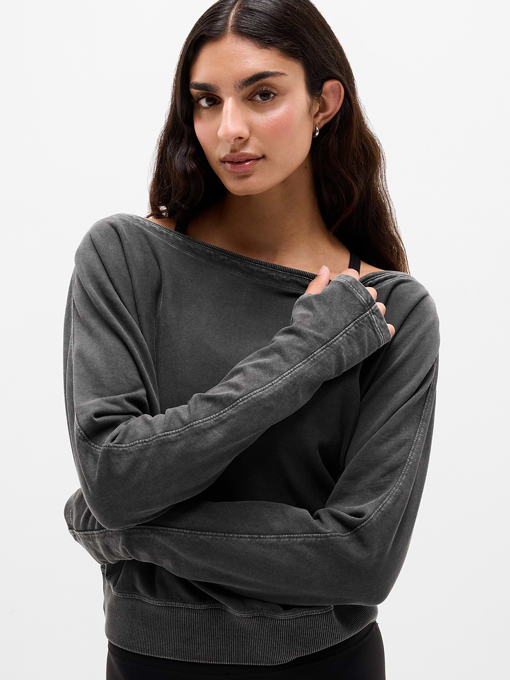 Image number 4 showing, Airy Cotton Terry Snow Wash Boat Neck Sweatshirt
