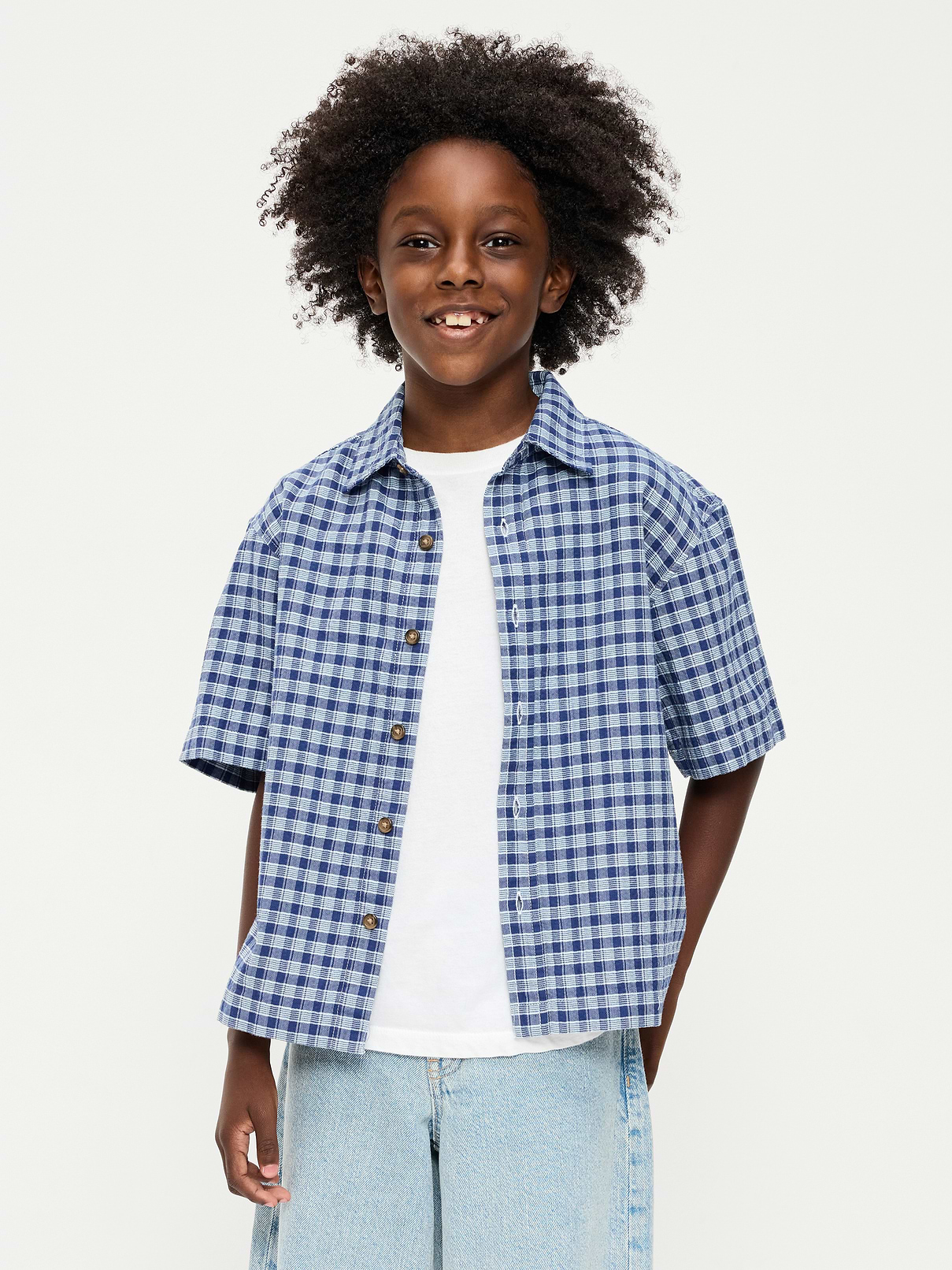 Image number 1 showing, Short-Sleeve Boxy Cropped Textured Shirt for Boys