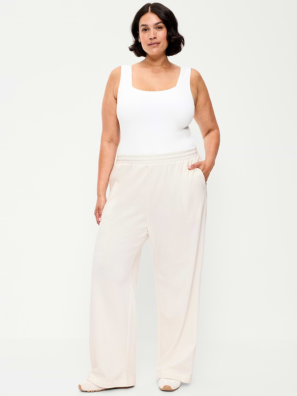 Pantalon en coton ouaté à jambe large et à taille haute PurConfort