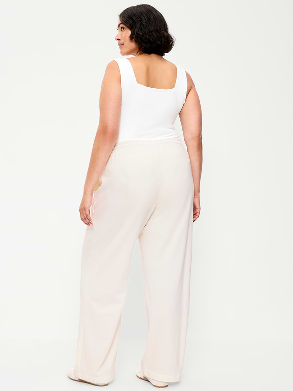 Pantalon en coton ouaté à jambe large et à taille haute PurConfort
