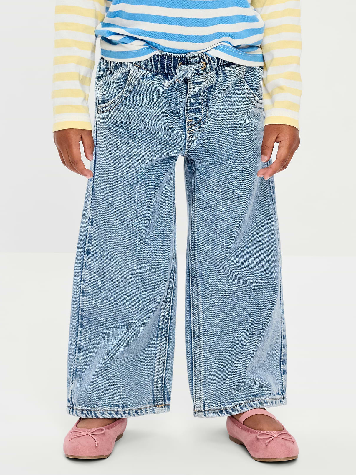 Image number 2 showing, High-Waisted Baggy Wide-Leg Pull-On Jeans for Toddler Girls
