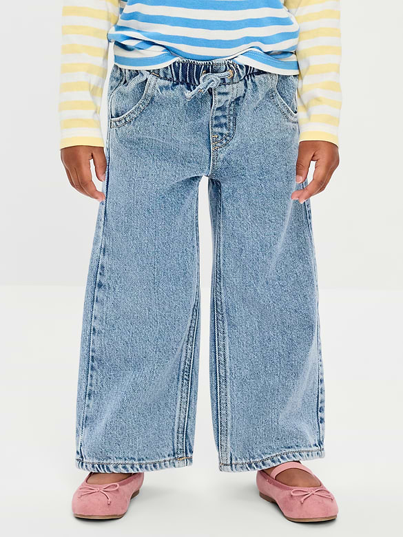 High-Waisted Baggy Wide-Leg Pull-On Jeans for Toddler Girls