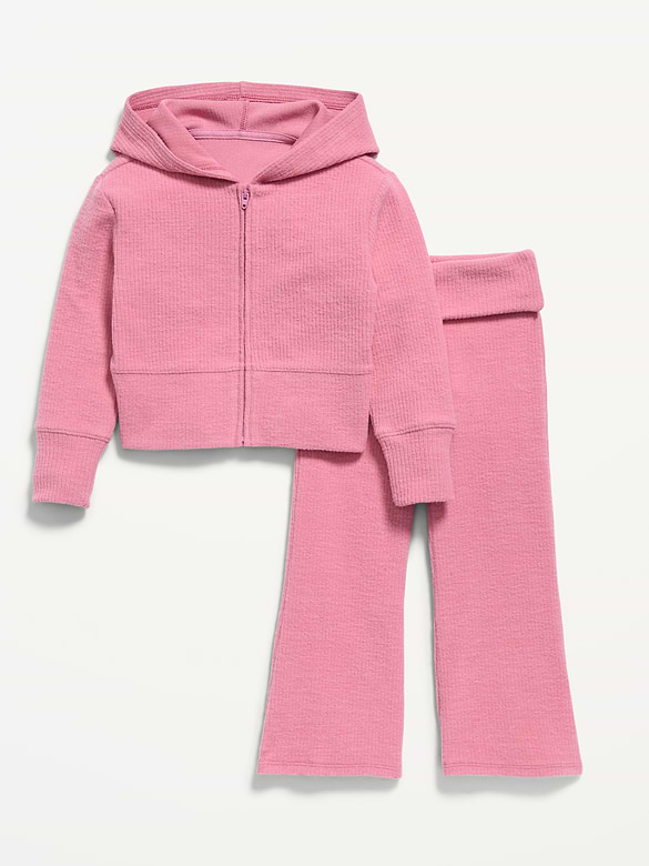 Cozy Ribbed Hoodie and Flared Pants Set for Toddler Girls