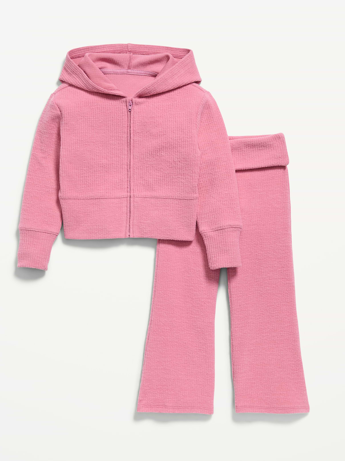 Image 3 of 4, Cozy Ribbed Hoodie and Flared Pants Set for Toddler Girls