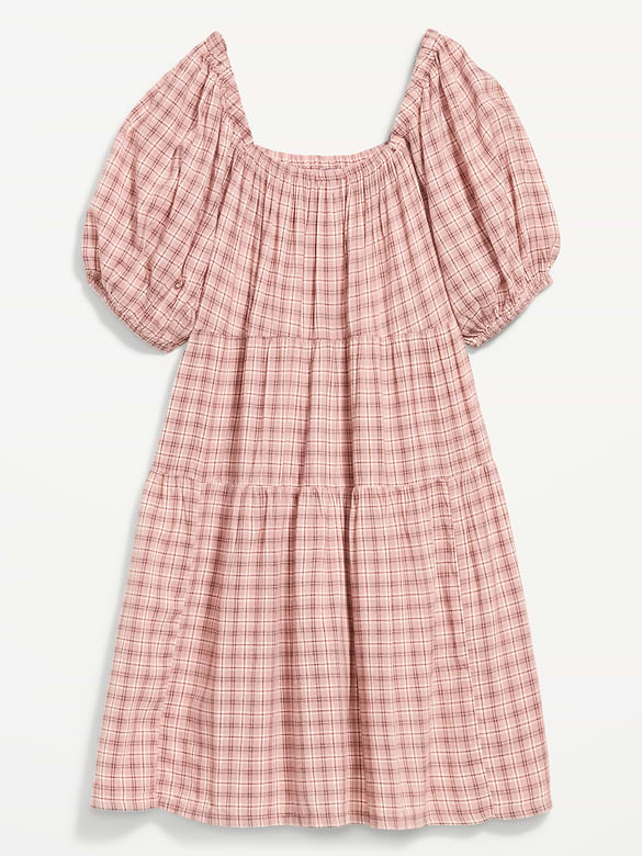 Puff-Sleeve Smocked Mini Swing Dress