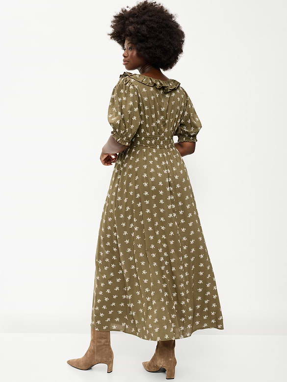 Ruffle-Collar Boho Maxi Dress