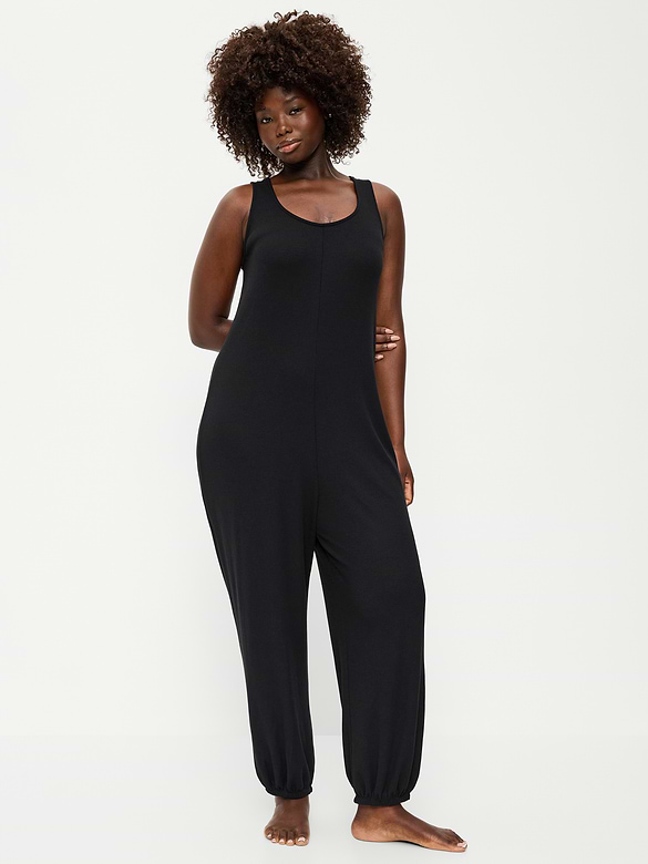 Waffle-Knit Harem-Leg Pajama Jumpsuit