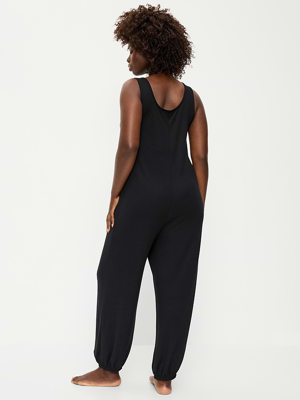 Waffle-Knit Harem-Leg Pajama Jumpsuit