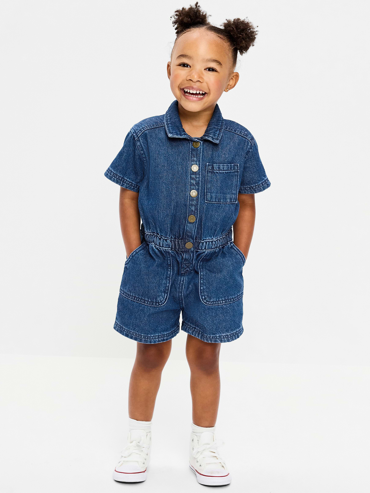 Image number 1 showing, Short-Sleeve Utility Romper for Toddler Girls