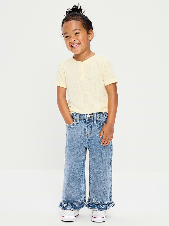 High-Waisted Super Baggy Ruffled Wide-Leg Jeans for Girls
