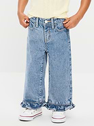 L'image numéro 2 présente Jean coupe très généreuse jambe large à taille haute et à volants pour fille